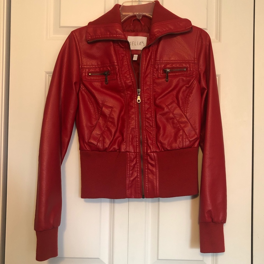 Delias red faux leather jacket